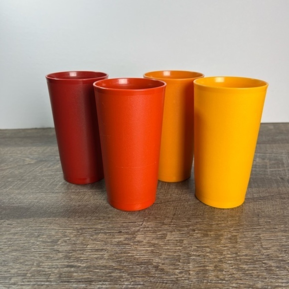 Four vintage Tupperware tumblers drinking glasses cups
